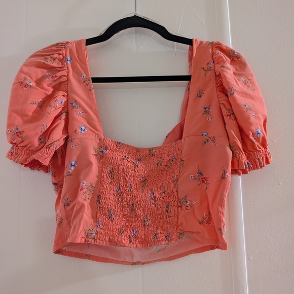 Floral Puff Sleeve Top - Coral - Picture 4 of 6